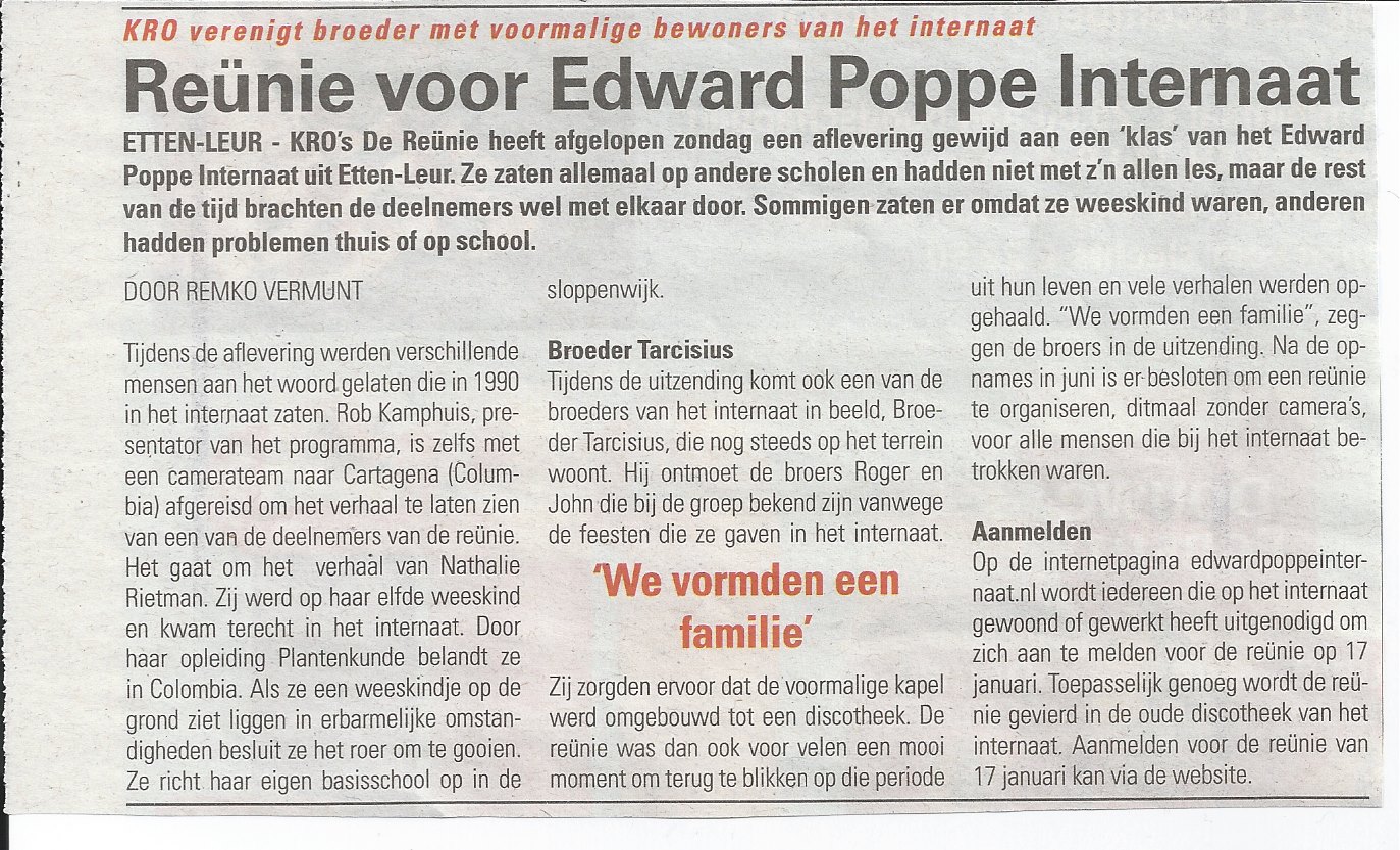 Krantenartikel met aankondiging van de reunie